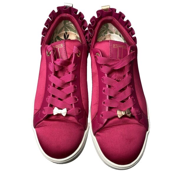 TED BAKER Astrina Luxe Sneakers Satin Leather Low-Top Womens 6 Fuchsia Pink - Picture 2 of 11